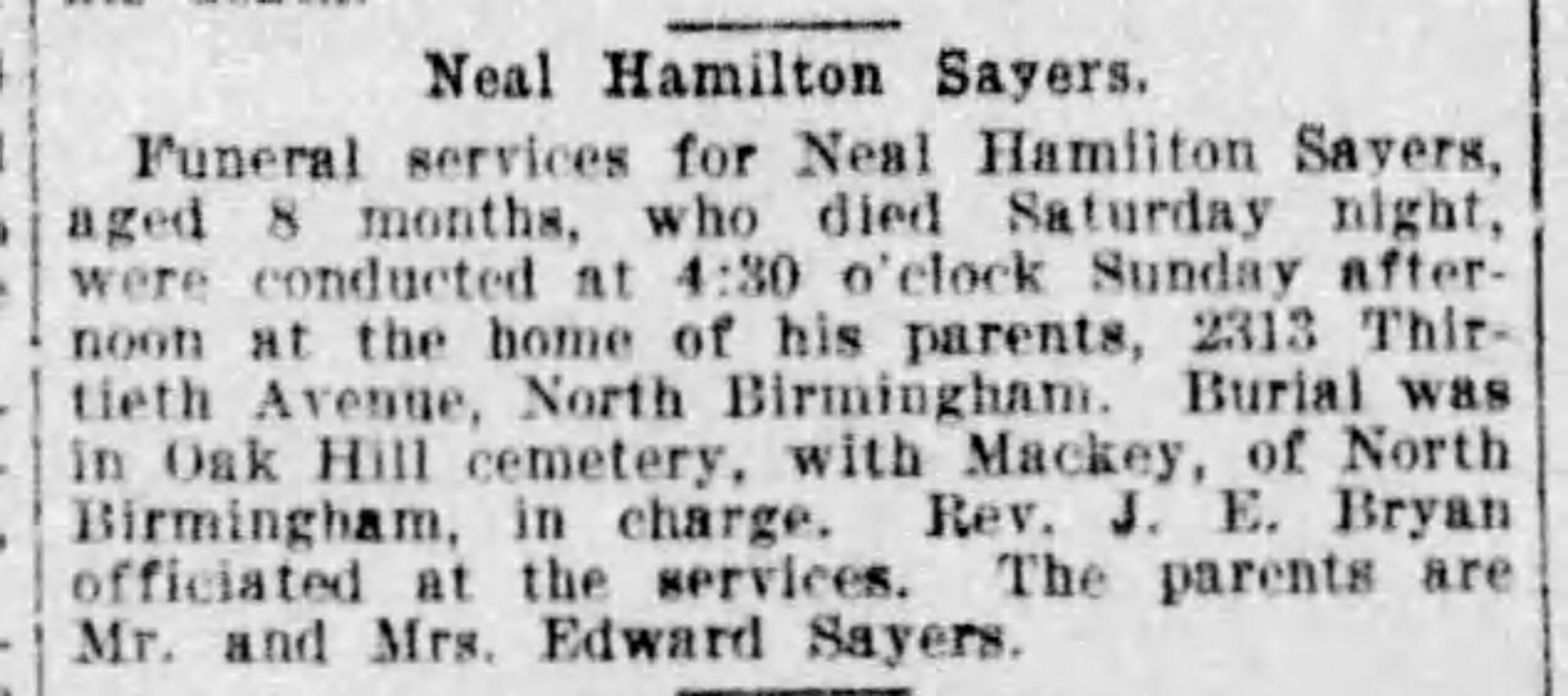 Neal Hamilton Sayers obituary